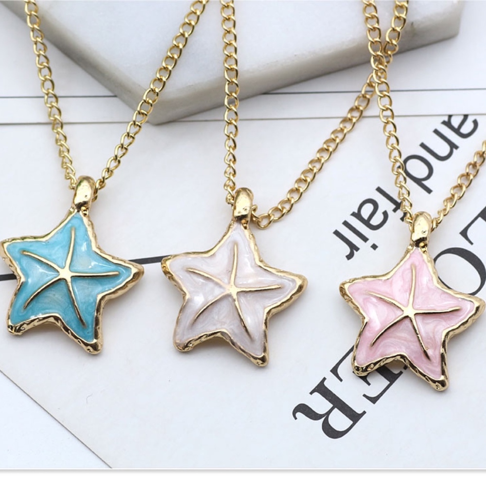 Blue Starfish Boho Tropical Gold Dainty Necklace - Picture 5 of 8